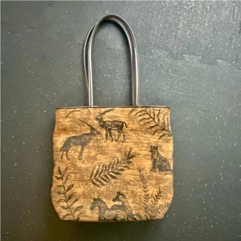 Bueno Large Brown Tapestry Zebra Animal Scene Bucket Shoulder Handbag Tote